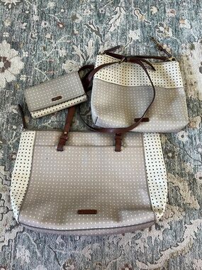 Fossil Hearts Faux Leather Bag Trio - Tote, Crossbody, Wallet
